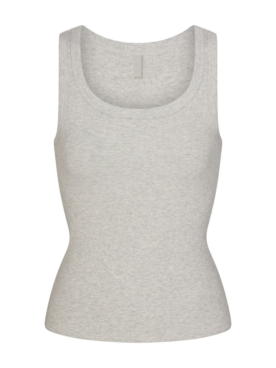 Skims Light Gray Ribbed Scoop Neck Tank Top